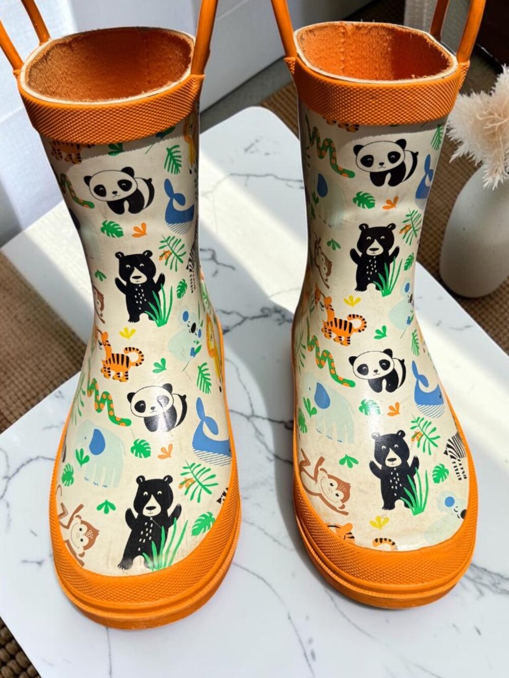Lily & Dan Kids Safari Jungle Rain Boots Orange Animal Print Waterproof 11/12 - Picture 3 of 13